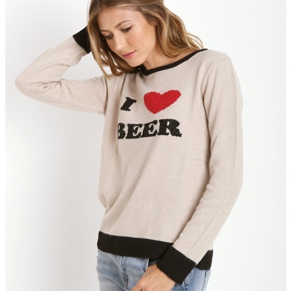 For Love & Lemons KNITZ I Heart Beer Sweater in Ivory Cream size Small - Picture 2 of 4